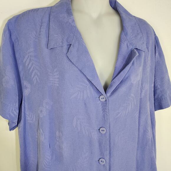 NTCO Nomadic Traders Women Shirt 100% Silk Size XL Button Up Short Sleeve Floral - Picture 7 of 9